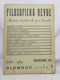 kolektiv, autorů, Filosofická revue: Odborný čtvrtletník pro filosofii; ročník VI.; č. 1, 1934