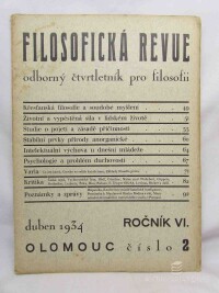 kolektiv, autorů, Filosofická revue: Odborný čtvrtletník pro filosofii; ročník VI.; č. 2, 1934