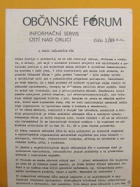 kolektiv, autorů, OF - Občanské Fórum - Informační servis Ústí nad Orlicí, číslo 2. , 1989
