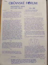 kolektiv, autorů, OF - Občanské Fórum - Informační servis Ústí nad Orlicí, číslo 5. , 1989