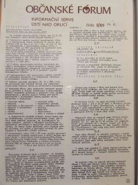 kolektiv, autorů, OF - Občanské Fórum - Infromační servis Ústí nad Orlicí, číslo 8. , 1989