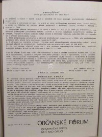 kolektiv, autorů, OF Prohlášení dvou příslušníků OS SNB Most - Občanské Fórum - Informační servis Ústí nad Orlicí - Přehled zpráv, 1989