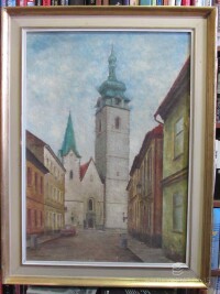 Kelnar, A., Písek - Děkanský chrám z ulice Drlíčov, 1980