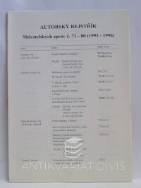 Šůla, Jaroslav, Autorský rejstřík Sběratelských zpráv č. 71-80 (1993-1996), 1997