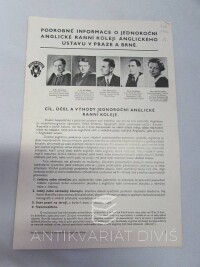 kolektiv, autorů, Podrobné informace o jednoroční anglické ranní koleji anglického ústavu v Praze a Brně, 1937