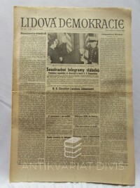 kolektiv, autorů, Lidová demokracie 24. 11. 1963, ročník XIX, číslo 281: Soustrastné telegramy státníků - President republiky A. Novotný k úmrtí J. F. Kennedyho, 1963