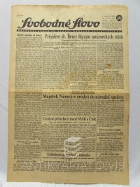 kolektiv, autorů, Svobodné slovo 25. 5. 1945, ročník I, číslo 12: President dr. Beneš hlavám spojeneckých států - Telegramy maršálu Stalinovi, králi Jiřímu a presidentu Trumanovi atd., 1945