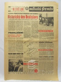 kolektiv, autorů, Nedělní Mladá fronta 4. 8. 1968, ročník XXIV, číslo 214: Schůzka představitelů stran šesti zemí skončila atd., 1968