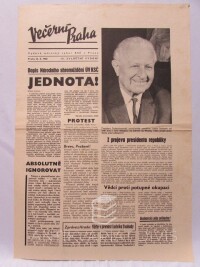 kolektiv, autorů, Večerní Praha 23. 8. 1968 - III. zvláštní vydání: Dopis Národního shromáždění ÚV KSČ - Jednota atd., 1968