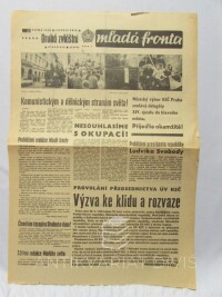 kolektiv, autorů, Druhá zvláštní Mladá fronta 21. 8. 1968, ročník XXIV, číslo 232: Nesouhlasíme s okupací!; Prohlášení redakce Mladé fronty; Prohlášení presidenta republiky Ludvíka Svobody; Výzva ke klidu a rozvaze atd., 1968