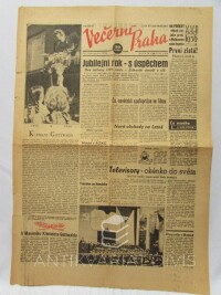 kolektiv, autorů, Večerní Praha 23. 11. 1956, ročník II, číslo 279: První Zlatá! Jubilejní rok - s úspěchem atd., 1956