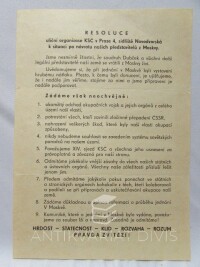 kolektiv, autorů, Leták Resoluce uliční organizace KSČ v Praze 4, sídliště Novodvorská k situaci po návratu našich představitelů z Moskvy v srpnu 1968, 1968