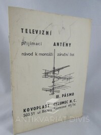 Kovoplast, hlumec, Televizní přijímací antény - III. pásmo: návod k montáži , 0