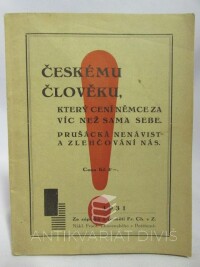 Chocenský, František, Českému člověku, který cení Němce za víc než sama sebe - Prušácká nenávist a zlehčování nás: Ze zápisků a pamětí Františka Chocenského v Záměli, 1931